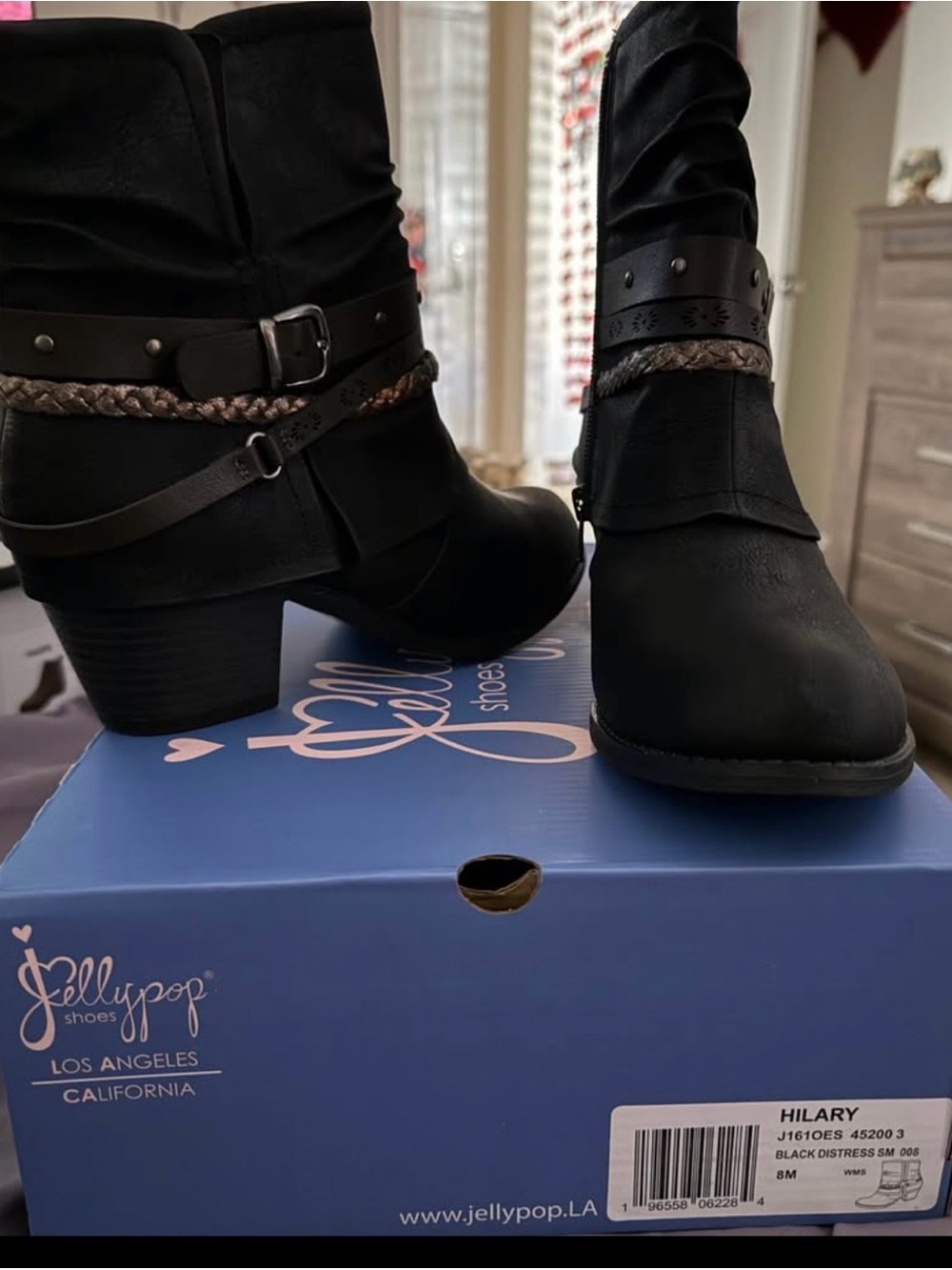 Jellypop Black Braided-Strap Ankle Boots